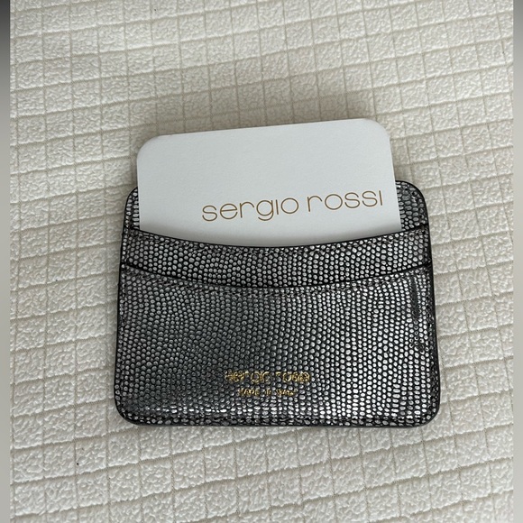 Sergio Rossi New!!! Textured Silver Leather Card Holder - Picture 4 of 4